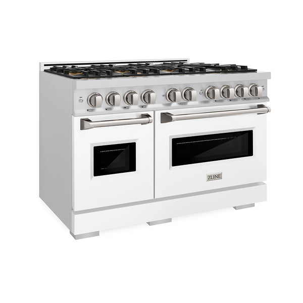 ZLINE 48 in. 6.7 cu. ft. Classic Dual Fuel Range with 8 Burner DuoPro™ Cooktop and Dual Ovens with White Matte Doors (PCDR-WM-48)