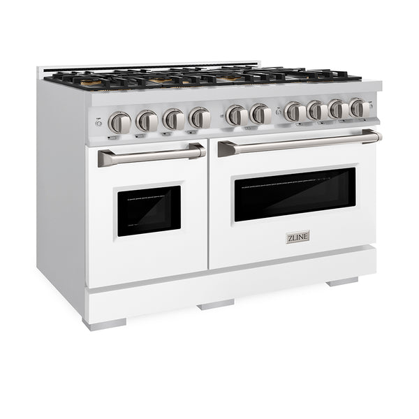 ZLINE 48 in. 6.7 cu. ft. Classic Dual Fuel Range with 8 Burner DuoPro™ Cooktop and Dual Ovens with White Matte Doors (PCDR-WM-48)