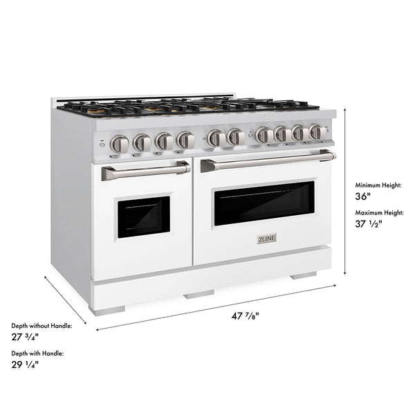 ZLINE 48 in. 6.7 cu. ft. Classic Dual Fuel Range with 8 Burner DuoPro™ Cooktop and Dual Ovens with White Matte Doors (PCDR-WM-48)