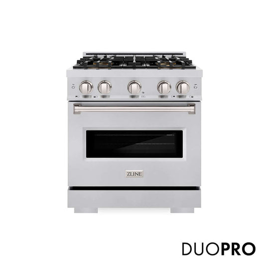 ZLINE 30 in. 4.2 cu. ft. Classic Dual Fuel Range with 4 Burner DuoPro™ Cooktop and Electric Convection Oven in Stainless Steel, Open Box-Good Condition
