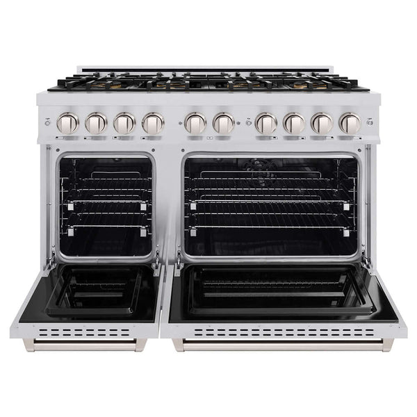 ZLINE 48 in. 6.7 cu. ft. Classic Dual Fuel Range with 8 Burner DuoPro™ Cooktop and Dual Ovens in Stainless Steel, Open Box-Good Condition