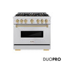 ZLINE Autograph Edition 36 in. 5.2 cu. ft. Classic Dual Fuel Range with 6 Burner DuoPro™ Cooktop and Electric Convection Oven in Stainless Steel and Champagne Bronze Accents (PCDRZ-36-CB)