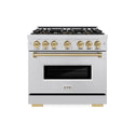 ZLINE Autograph Edition 36 in. 5.2 cu. ft. Classic Dual Fuel Range with 6 Burner DuoPro™ Cooktop and Electric Convection Oven in Stainless Steel and Champagne Bronze Accents, Open Box-Good Condition
