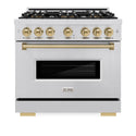ZLINE Autograph Edition 36 in. 5.2 cu. ft. Classic Dual Fuel Range with 6 Burner DuoPro™ Cooktop and Electric Convection Oven in Stainless Steel and Champagne Bronze Accents, Open Box-Good Condition