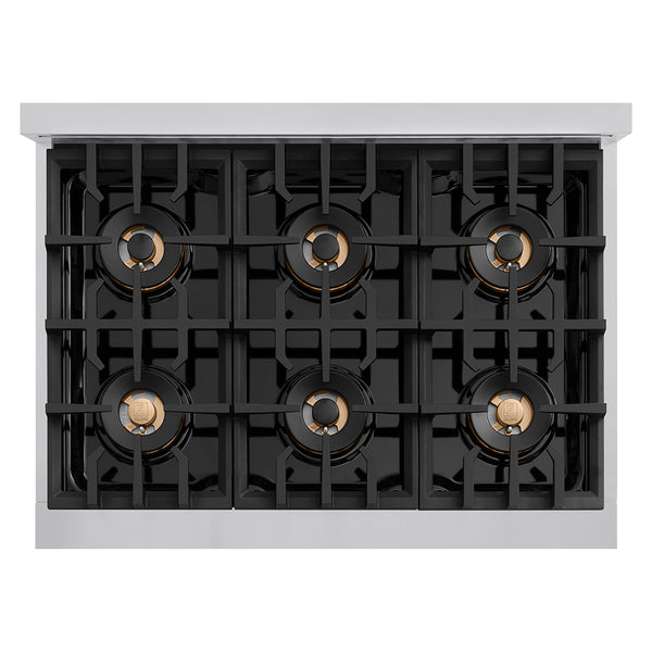 ZLINE Autograph Edition 36 in. 5.2 cu. ft. Classic Dual Fuel Range with 6 Burner DuoPro™ Cooktop and Electric Convection Oven in Stainless Steel and Champagne Bronze Accents (PCDRZ-36-CB)