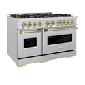 ZLINE Autograph Edition 48 in. 6.7 cu. ft. Classic Dual Fuel Range with 8 Burner DuoPro™ Cooktop and Dual Ovens in Stainless Steel and Champagne Bronze Accents, Open Box-Good Condition