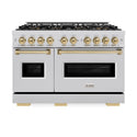ZLINE Autograph Edition 48 in. 6.7 cu. ft. Classic Dual Fuel Range with 8 Burner DuoPro™ Cooktop and Dual Ovens in Stainless Steel and Champagne Bronze Accents, Open Box-Good Condition