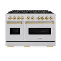 ZLINE Autograph Edition 48 in. 6.7 cu. ft. Classic Dual Fuel Range with 8 Burner DuoPro™ Cooktop and Dual Ovens in Stainless Steel and Champagne Bronze Accents (PCDRZ-48-CB)