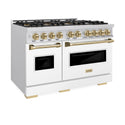 ZLINE Autograph Edition 48 in. 6.7 cu. ft. Classic Dual Fuel Range with 8 Burner DuoPro™ Cooktop and Dual Ovens with White Matte Doors and Champagne Bronze Accents, Open Box-Good Condition