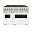 ZLINE Autograph Edition 48 in. 6.7 cu. ft. Classic Dual Fuel Range with 8 Burner DuoPro™ Cooktop and Dual Ovens with White Matte Doors and Champagne Bronze Accents, Open Box-Good Condition