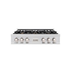 ZLINE 36 in. Classic Gas Rangetop with 6 Brass Burners and Porcelain Cooktop in Stainless Steel (RT-BR-36)