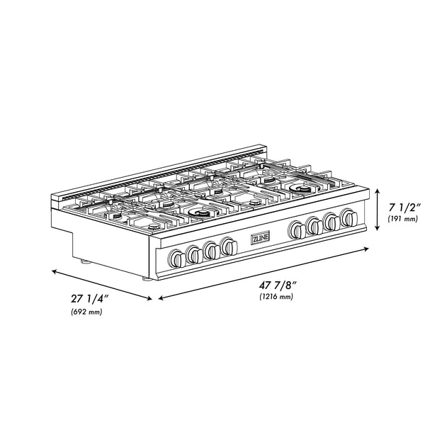 ZLINE 48 in. Classic Gas Rangetop with 8 Brass Burners and Porcelain Cooktop in Stainless Steel (RT-BR-48)