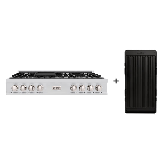 ZLINE 48 in. Classic Gas Rangetop with 8 Burners and Porcelain Cooktop in Stainless Steel with Griddle (RT-GR-48)