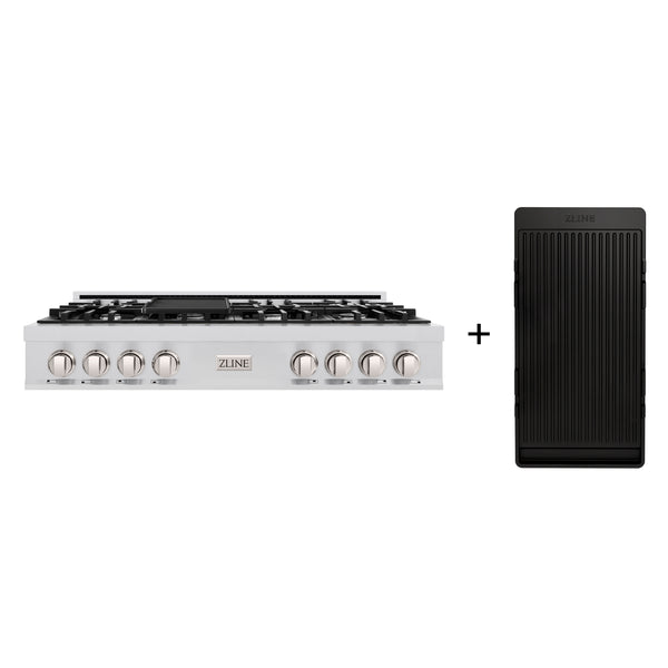 ZLINE 48 in. Classic Gas Rangetop with 8 Burners and Porcelain Cooktop in Stainless Steel with Griddle (RT-GR-48)