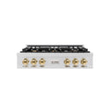 ZLINE Autograph Edition 36 in. Classic Gas Rangetop with 6 Burners and Porcelain Cooktop in Stainless Steel with Polished Gold Accents (RTZ-36-G)