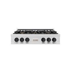 ZLINE Autograph Edition 36 in. Classic Gas Rangetop with 6 Burners and Porcelain Cooktop in Stainless Steel with Matte Black Accents (RTZ-36-MB)