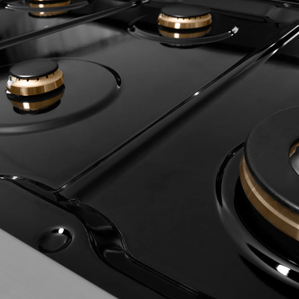 ZLINE Autograph Edition 36 in. Classic Gas Rangetop with 6 Burners and Porcelain Cooktop in Stainless Steel with Matte Black Accents (RTZ-36-MB)