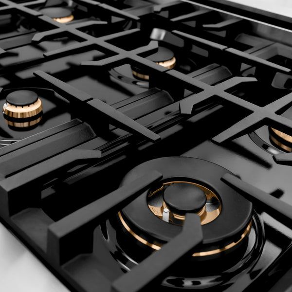 ZLINE Autograph Edition 48 in. Classic Gas Rangetop with 8 Burners and Porcelain Cooktop in Stainless Steel with Champagne Bronze Accents (RTZ-48-CB)