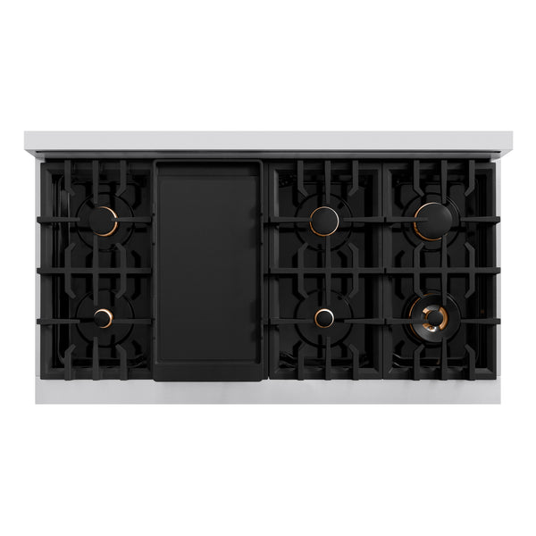 ZLINE Autograph Edition 48 in. Classic Gas Rangetop with 8 Burners and Porcelain Cooktop in Stainless Steel with Champagne Bronze Accents (RTZ-48-CB)