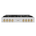 ZLINE Autograph Edition 48 in. Legacy Gas Rangetop with 7 Burners and Porcelain Cooktop in Stainless Steel with Polished Gold Accents, Open Box-Great Condition