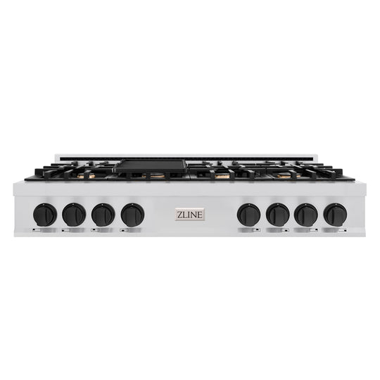 ZLINE Autograph Edition 48 in. Classic Gas Rangetop with 8 Burners and Porcelain Cooktop in Stainless Steel with Matte Black Accents (RTZ-48-MB)