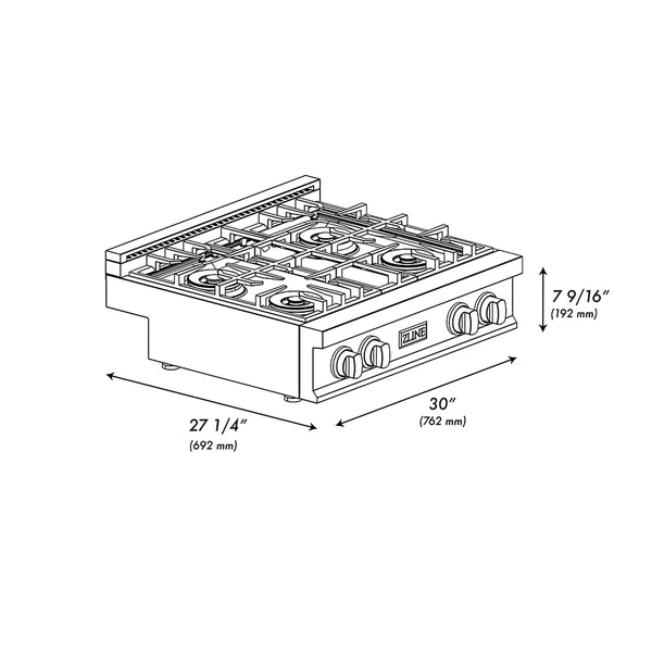 ZLINE 30 in. Classic Gas Rangetop with 4 Burner DuoPro™ Cooktop in Stainless Steel (PCRT30)