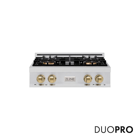 ZLINE Autograph Edition 30 in. Classic Gas Rangetop with 4 Burner DuoPro™ Cooktop in Stainless Steel and Champagne Bronze Accents, Open Box-Good Condition