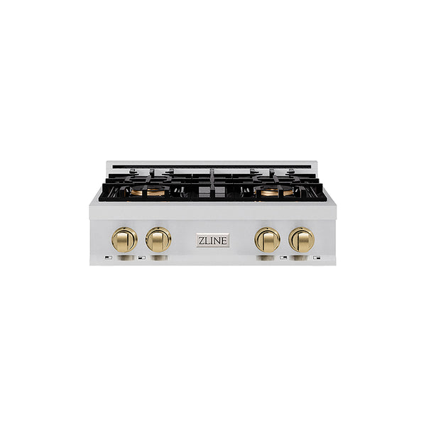 ZLINE Autograph Edition 30 in. Classic Gas Rangetop with 4 Burner DuoPro™ Cooktop in Stainless Steel and Champagne Bronze Accents, Open Box-Great Condition