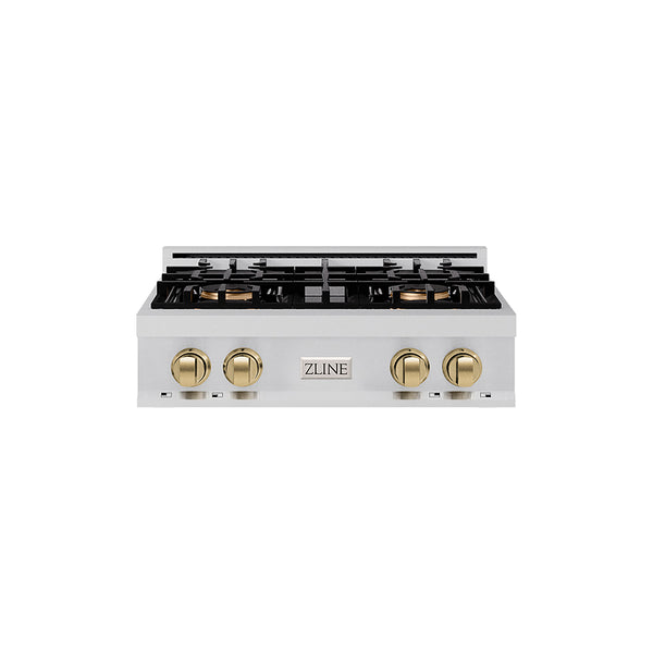 ZLINE Autograph Edition 30 in. Classic Gas Rangetop with 4 Burner DuoPro™ Cooktop in Stainless Steel and Champagne Bronze Accents (PCRTZ-30-CB)