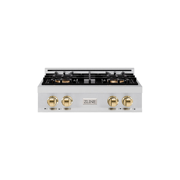 ZLINE Autograph Edition 30 in. Classic Gas Rangetop with 4 Burner DuoPro™ Cooktop in Stainless Steel and Polished Gold Accents, Open Box-Great Condition