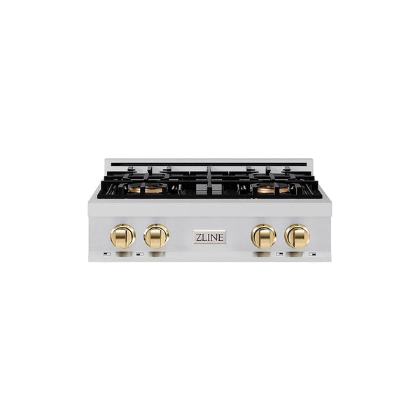 ZLINE Autograph Edition 30 in. Classic Gas Rangetop with 4 Burner DuoPro™ Cooktop in Stainless Steel and Polished Gold Accents, Open Box-Good Condition