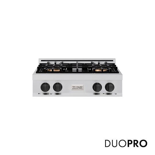 ZLINE Autograph Edition 30 in. Classic Gas Rangetop with 4 Burner DuoPro™ Cooktop in Stainless Steel and Matte Black Accents, Open Box-Good Condition