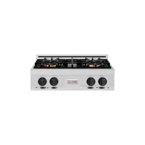 ZLINE Autograph Edition 30 in. Classic Gas Rangetop with 4 Burner DuoPro™ Cooktop in Stainless Steel and Matte Black Accents, Open Box-Great Condition
