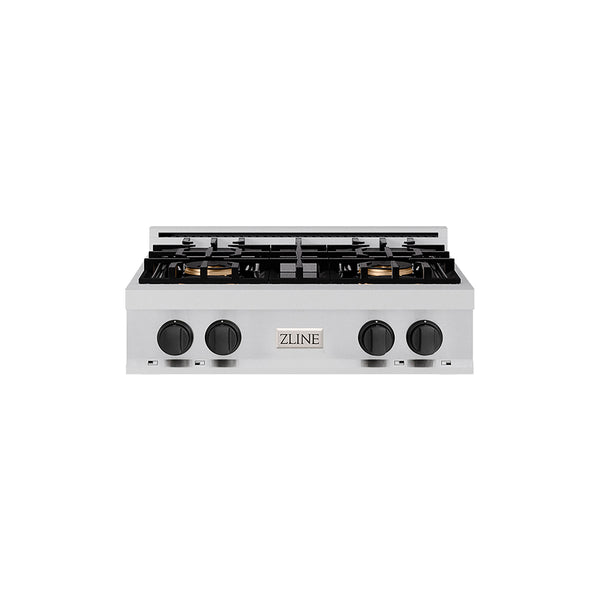 ZLINE Autograph Edition 30 in. Classic Gas Rangetop with 4 Burner DuoPro™ Cooktop in Stainless Steel and Matte Black Accents (PCRTZ-30-MB)