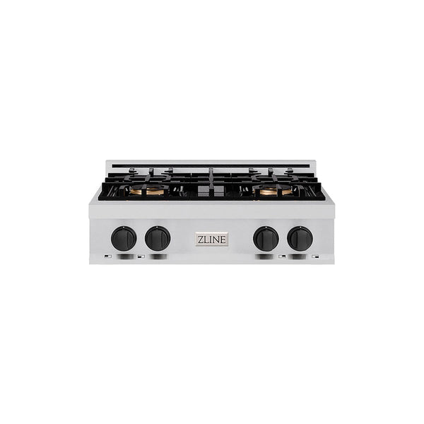 ZLINE Autograph Edition 30 in. Classic Gas Rangetop with 4 Burner DuoPro™ Cooktop in Stainless Steel and Matte Black Accents, Open Box-Good Condition