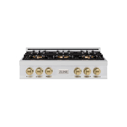 ZLINE Autograph Edition 36 in. Classic Gas Rangetop with 6 Burner DuoPro™ Cooktop in Stainless Steel and Champagne Bronze Accents (PCRTZ-36-CB)