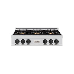 ZLINE Autograph Edition 36 in. Classic Gas Rangetop with 6 Burner DuoPro™ Cooktop in Stainless Steel and Matte Black Accents (PCRTZ-36-MB)