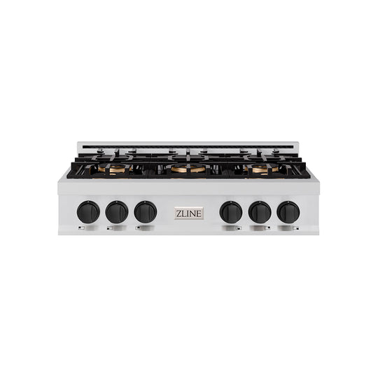 ZLINE Autograph Edition 36 in. Classic Gas Rangetop with 6 Burner DuoPro™ Cooktop in Stainless Steel and Matte Black Accents (PCRTZ-36-MB)