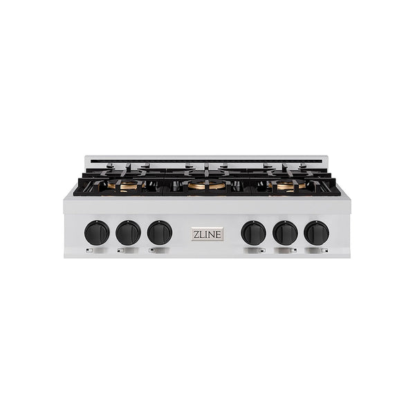 ZLINE Autograph Edition 36 in. Classic Gas Rangetop with 6 Burner DuoPro™ Cooktop in Stainless Steel and Matte Black Accents, Open Box-Good Condition