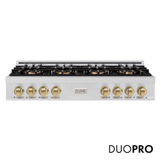 ZLINE Autograph Edition 48 in. Classic Gas Rangetop with 8 Burner DuoPro™ Cooktop in Stainless Steel and Champagne Bronze Accents (PCRTZ-48-CB)