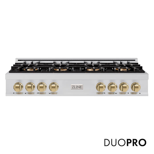 ZLINE Autograph Edition 48 in. Classic Gas Rangetop with 8 Burner DuoPro™ Cooktop in Stainless Steel and Champagne Bronze Accents, Open Box-Good Condition