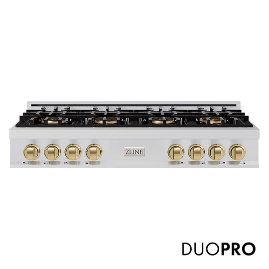 ZLINE Autograph Edition 48 in. Classic Gas Rangetop with 8 Burner DuoPro™ Cooktop in Stainless Steel and Champagne Bronze Accents, Open Box-Great Condition