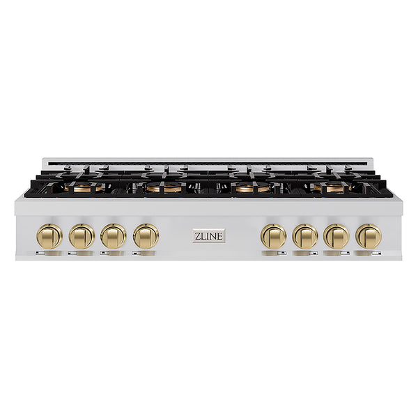 ZLINE Autograph Edition 48 in. Classic Gas Rangetop with 8 Burner DuoPro™ Cooktop in Stainless Steel and Champagne Bronze Accents, Open Box-Great Condition