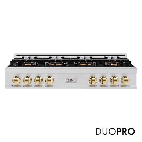 ZLINE Autograph Edition 48 in. Classic Gas Rangetop with 8 Burner DuoPro™ Cooktop in Stainless Steel and Polished Gold Accents, Open Box-Good Condition