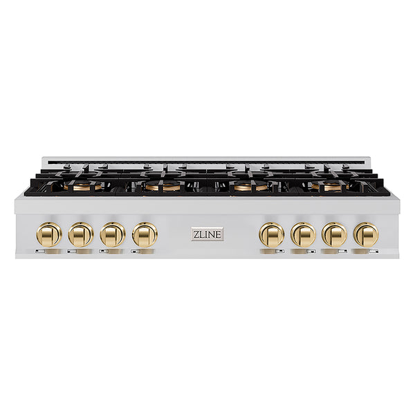ZLINE Autograph Edition 48 in. Classic Gas Rangetop with 8 Burner DuoPro™ Cooktop in Stainless Steel and Polished Gold Accents, Open Box-Great Condition