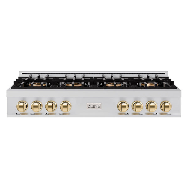 ZLINE Autograph Edition 48 in. Classic Gas Rangetop with 8 Burner DuoPro™ Cooktop in Stainless Steel and Polished Gold Accents, Open Box-Good Condition