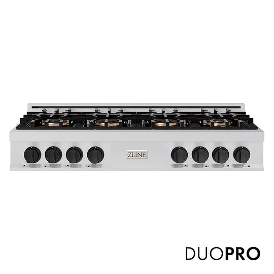 ZLINE Autograph Edition 48 in. Classic Gas Rangetop with 8 Burner DuoPro™ Cooktop in Stainless Steel and Matte Black Accents, Open Box-Good Condition
