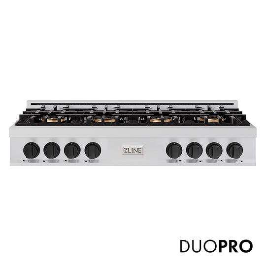 ZLINE Autograph Edition 48 in. Classic Gas Rangetop with 8 Burner DuoPro™ Cooktop in Stainless Steel and Matte Black Accents (PCRTZ-48-MB)