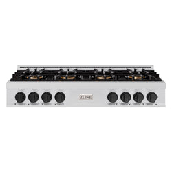 ZLINE Autograph Edition 48 in. Classic Gas Rangetop with 8 Burner DuoPro™ Cooktop in Stainless Steel and Matte Black Accents (PCRTZ-48-MB)