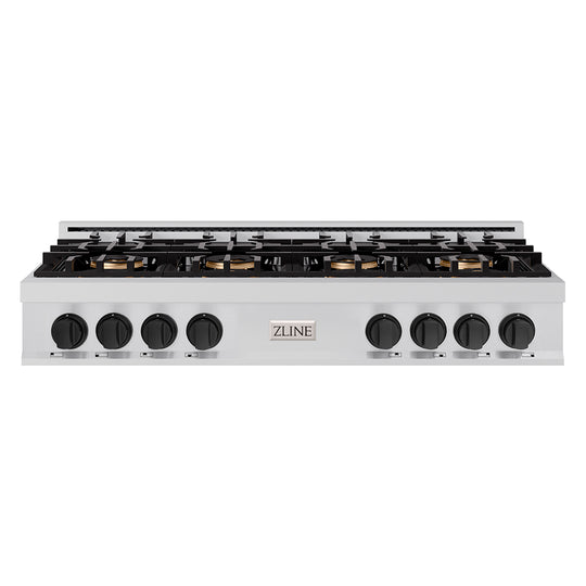 ZLINE Autograph Edition 48 in. Classic Gas Rangetop with 8 Burner DuoPro™ Cooktop in Stainless Steel and Matte Black Accents (PCRTZ-48-MB)